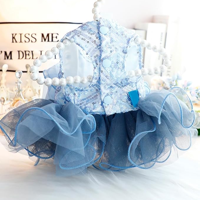 Fashion Sweet Puppy Dog Blingbling Princess Skirt Pet Dog Lace Cake Camisole Tutu Dress E-Navy M