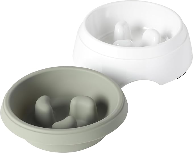 Gibson Home Curious Canines Slow Feeder Dog Bowl, 6.75” Melamine Anti-Gulp Feeding Bowl, Non-Slip, Dishwasher Safe, Green