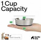GORILLA GRIP Dog Bowls, Food Grade 304 Stainless Steel, Holds 1 Cup Each (8 fl oz) Food and Water Bowl for Feeding Dogs and Cats, Dishwasher Safe, Rust Resistant, BPA Free Rubber Base Set of 2 Black