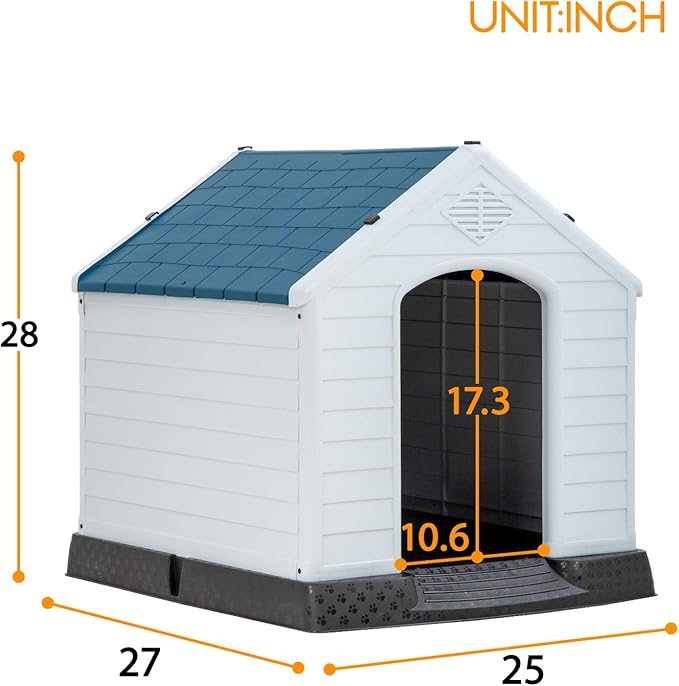 Dog House, Small and Medium Dog House, Waterproof Breathable Plastic Durable Indoor Outdoor Pet Shelter with Ventilation and Elevated Flooring, Easy to Assemble