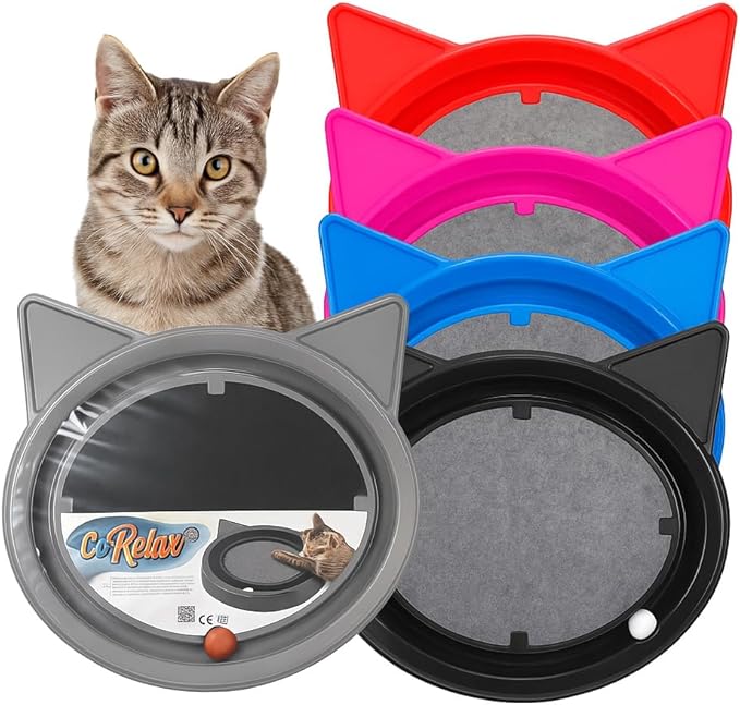 Cat Toy with Scratcher Pad and Rolling Ball – Oval Track for Independent Play and Instinct Stimulation (GRAY)