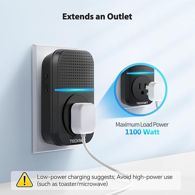 TECKNET Wireless Doorbell, Plug-through Door Bell, IP66 Waterproof Doorbells, 1300ft Cordless Rang Door Bell Ringer Wireless, 60 Ringtones & 5 Level Volume, 0-110 dB Doorbell Chime for Home/Classroom