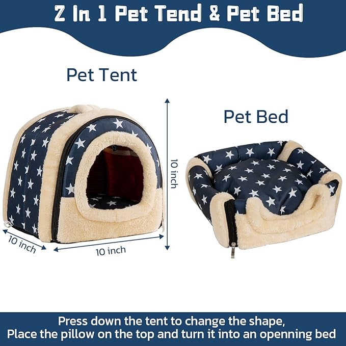 Pet Soft Guinea Pig & Rabbit Cozy Hideout House - Small Animal Bed for Guinea Pigs, Rabbits, Hamsters, Rats & Chinchillas Cave Bed (Stars)