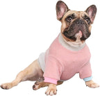 iChoue Pet Dog Crewneck Sweater Color Block Pullover Winter Warm Clothes for English Bulldog Boston Terrie - Pink and Grey/Large Plus