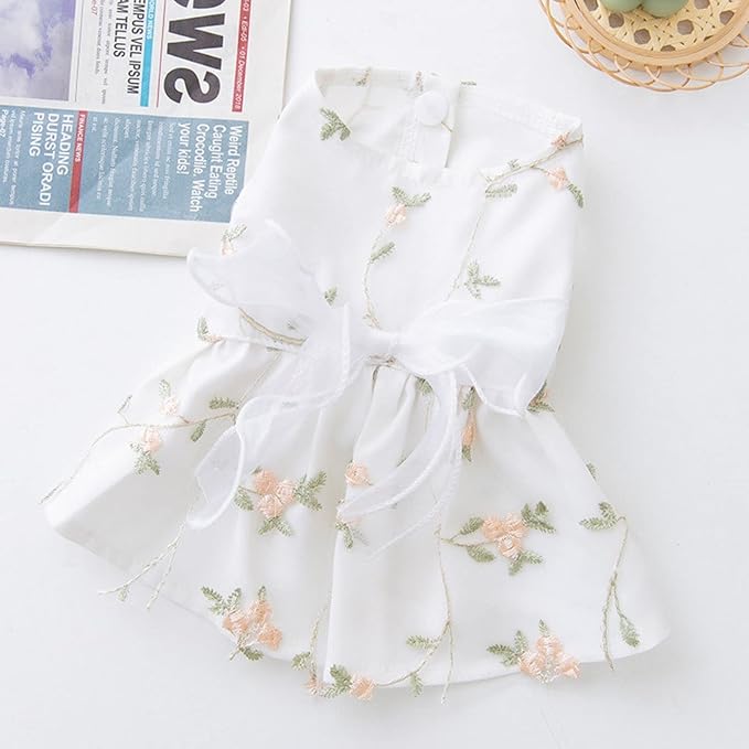 Dog Dress Dog Princess Dresses Outfit Puppy Dog Skirt Lace Shining Embroiderd Bowknot Pet Clothes Girl for Wedding Birthday Party Cat Apparel