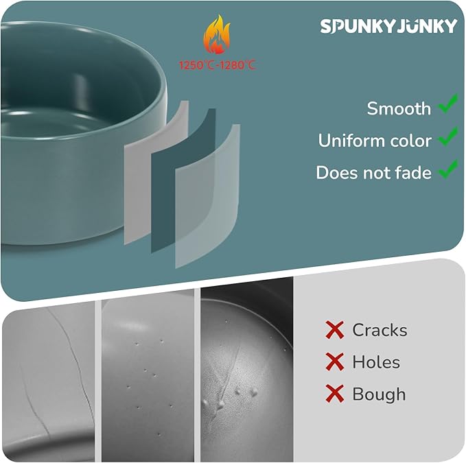 SPUNKYJUNKY 42OZ Ceramic Dog and Cat Bowl, Modern Cute Weighted Food Water Bowl for Replacement Light Green (1 Pack)