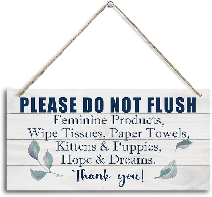 HALUOSI Hanging Printed Wooden Plaque Decor, Bathroom Rules Sign, 'Please Do Not Flush Feminine Products', Engineered Wood, 12x6 Inches