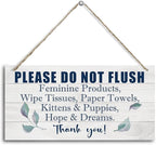HALUOSI Hanging Printed Wooden Plaque Decor, Bathroom Rules Sign, 'Please Do Not Flush Feminine Products', Engineered Wood, 12x6 Inches