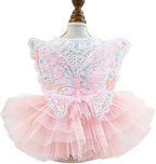 ANIAC Butterfly Dog Dress with Pink Tutu Funny Dog Clothes with Wing Girl Puppy Dress for Small Dogs Pet Butterfly Costume Holiday Cat Outfit for Halloween Birthday Wedding (Pink, Small)