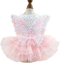 ANIAC Butterfly Dog Dress with Pink Tutu Funny Pet Clothes with Wing Girl Puppy Dress for Small Dogs Pet Butterfly Costume Holiday Cat Outfit for Halloween Birthday Wedding (Pink, Medium)