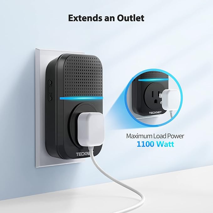 TECKNET Wireless Doorbell, Plug-through Door Bell, IP66 Waterproof Doorbells, 1300ft Cordless Rang Door Bell Ringer Wireless, 60 Ringtones & 5 Level Volume, 0-110 dB Doorbell Chime for Home/Classroom