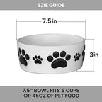 Ceramic Dog Bowls for Large Dogs - 7.5'' Round × 3'' Tall Dog Food & Water Bowl Set of 2 - Large Ceramic Bowl with Anti-Slip Rings - Food and Water Bowls with 5 Cups Capacity