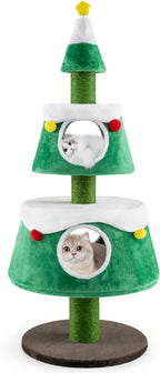 Tangkula Cat Christmas Tree, 60 Inch Cat Tower with Sisal Scratching Posts, 2 Condos with Removable Soft Cushions, Cute Star-Shaped Spring Toy, Holiday Cat Tree for Indoor Cats
