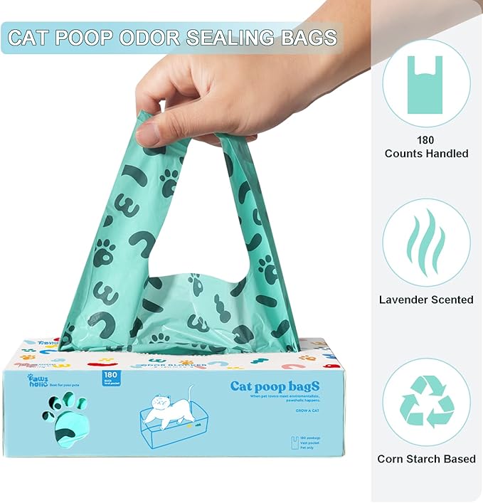 Cat Litter Disposal Bags and Dog Poop Bags with Handle,Cornstarch Based Extra Thick and Guaranteed Leak Proof Poop bags for Kitty and Doggy(360 Count 1.1 Gallon,Unscented)