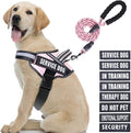 Service Dog Vest Harness and Leash Set, Animire in Training Dog Harness with 10 Dog Patches, Reflective Dog Leash with Soft Padded Handle for Small, Medium, Large, and Extra-Large Dogs(Pink,L)