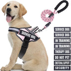 Service Dog Vest Harness and Leash Set, Animire in Training Dog Harness with 10 Dog Patches, Reflective Dog Leash with Soft Padded Handle for Small, Medium, Large, and Extra-Large Dogs(Pink,L)