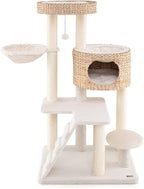 Tangkula Modern Cat Tree, 50 Inch Multi-Level Cat Tower with Cattail Fluff Condo & Top Perch, Hanging Basket, Platforms, Ladder, Dangling Ball, Sisal Scratching Posts for Indoor Cats