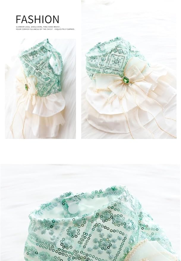 Fashion Sweet Puppy Dog Blingbling Princess Skirt Pet Dog Lace Cake Camisole Tutu Dress D-Green M