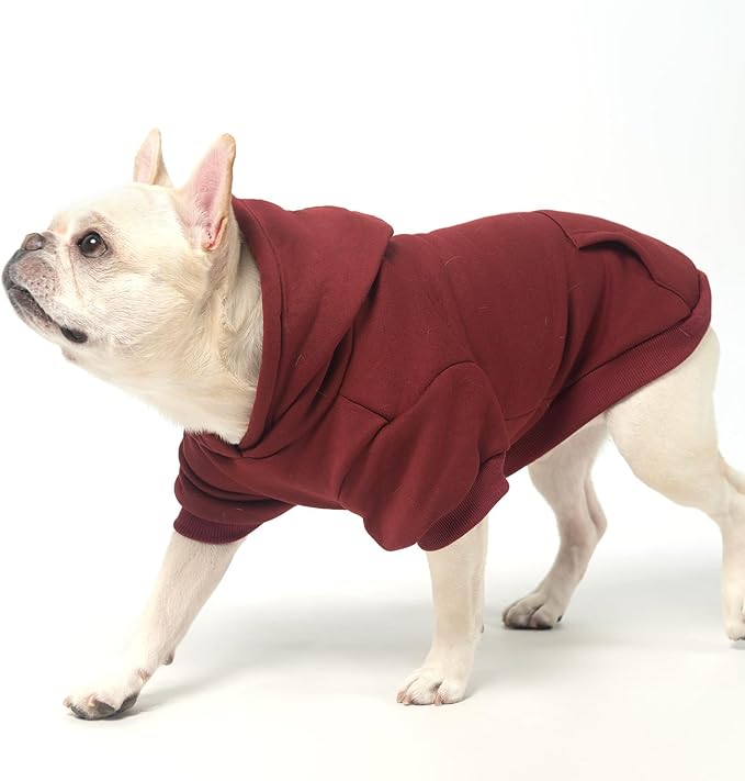KOOLTAIL Dog Hoodie for Large Medium Small Dogs,Soft&Warm Pet Sweater with Leash Hole and Pocket Boy Girl,Puppy Fall Winter Jacket Clothes,French Pitbull Cold Weather Coat Sweatshirt,Deep Red S