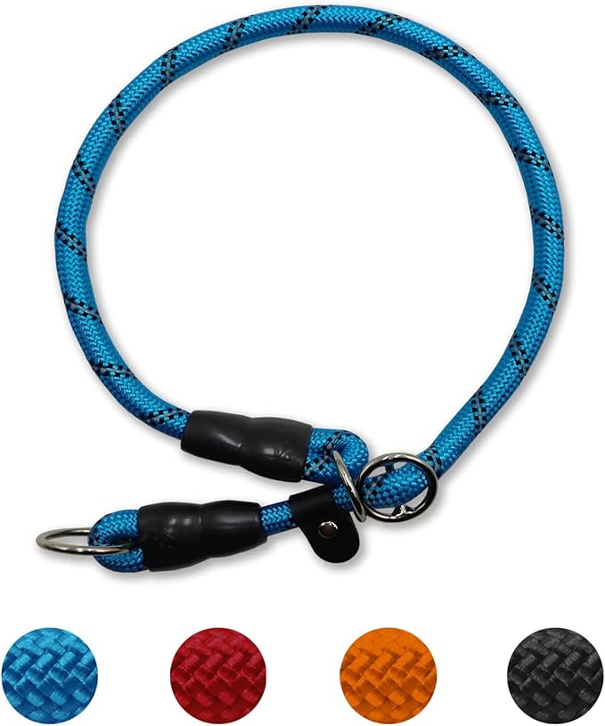 LOS ANDES Dog Slip Collar with Slidable Stopper, No Pull Choker Training Martingale Collar for Small Medium Large Dogs, Nylon, Blue-Reflective, L (25 in x 12 mm)