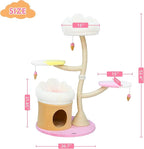 KAMABOKO 52.4" Flower Cat Tree, Cute Cat Tree House for Indoor Cats, Cloud Cats Tree Tower with Cat Condo, Sisal Scratching Posts, Hanging Toys for Playing