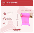 Downtown Pet Supply Poop Bags for Dogs with Dispenser, 180 Count - Leak-Proof Dog Waste Bags and Bone-Shaped Dog Poop Bags Holder for Leash - Pink, 12.5" x 8.5"