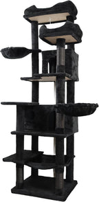 68 Inch Multi-Level Large Cat Tree - Sisal Scratching Posts & Removable Cushions, Cozy Hammock and Comfortable Hideaway, Tall Cat Tower for Indoor Cats (Black + Particle Board)