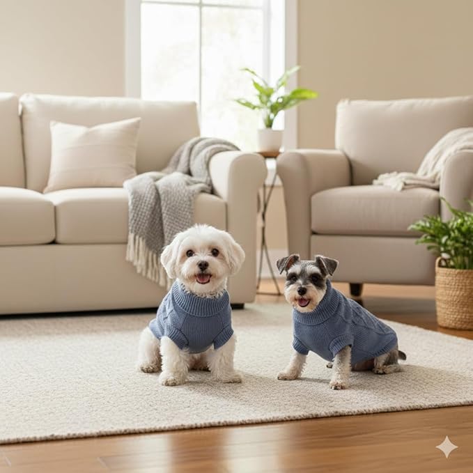 Small Dog Sweater, Soft Knit Dog Clothes for Spring Transition, Lightweight Puppy Outfit for Pomeranian, Yorkie, Chihuahua; Stylish Doggy Apparel for Spring Morning Walks (Dark Blue, M)