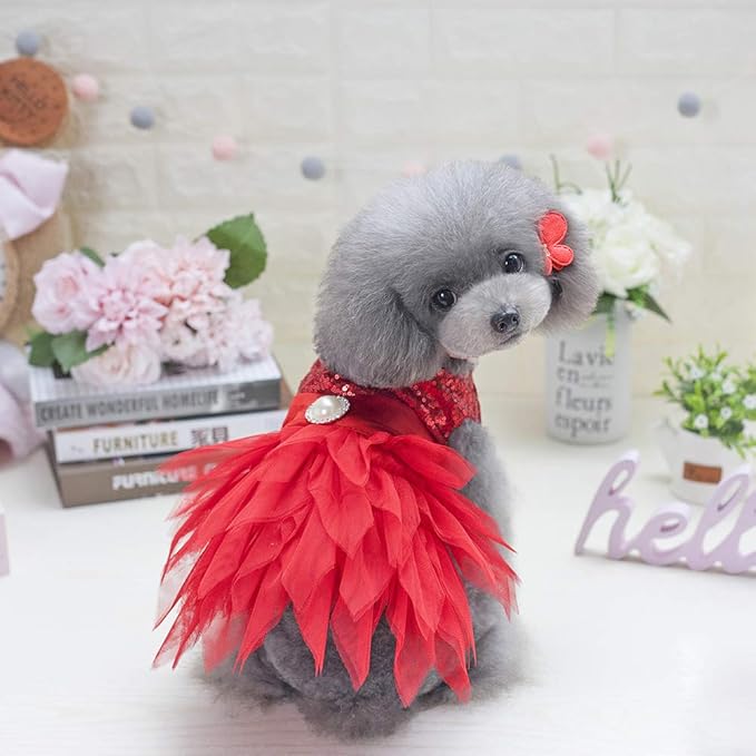Tangpan Beam Waist Christmas Pet Costume Dog Dance Skirt Satin Camp Party Dress(Red,L)