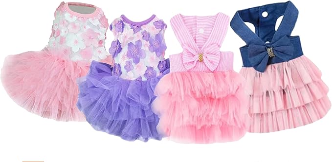 Dog Dresses, Fashion Pet Dog Clothes, Striped Mesh Puppy Dogs Princess Dresses (Purple/Pink(4pack), X-Large)