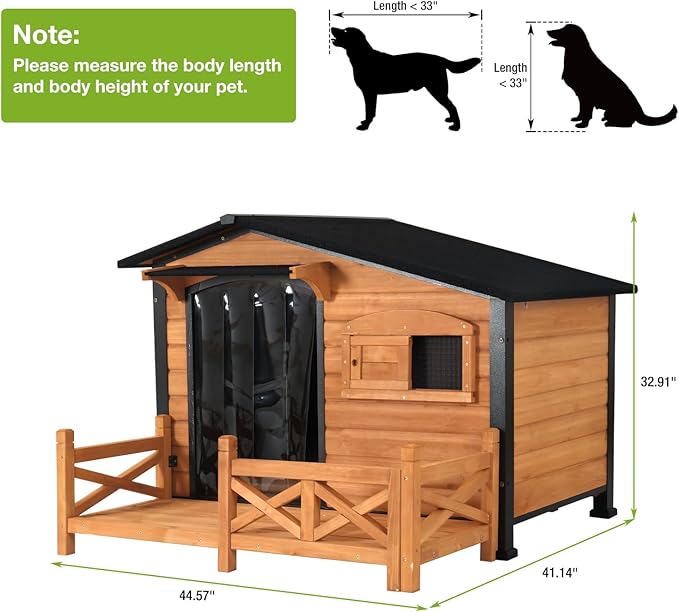 Dog House Outdoor with Porch Weatherproof Dog Kennel with Anti-Chewing Iron Frame Dog Shelter for Small Medium Dogs(Brown)
