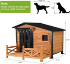 Dog House Outdoor with Porch Weatherproof Dog Kennel with Anti-Chewing Iron Frame Dog Shelter for Small Medium Dogs(Brown)