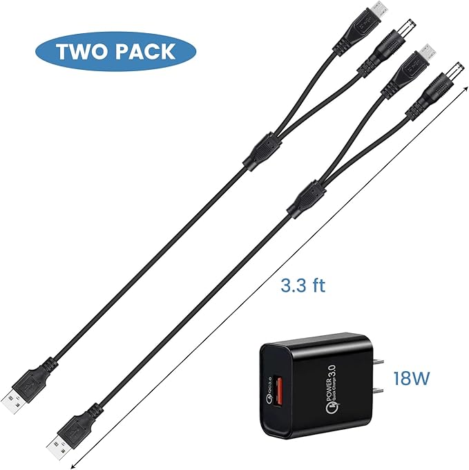 2-Pack Dog Shock Collar Charger for Bousnic Training Collar, USB Charging Cable with 1-Pack Power Adapter