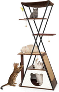 71" Modern Wood Cat Tree for Large Cats—Heavy Duty Tall Cat Tower for Indoor Cats, Multi-Level Cat Furniture with Condo, Large Perch, Scratching Posts & Hammock (Burnt Wood with White Cave)