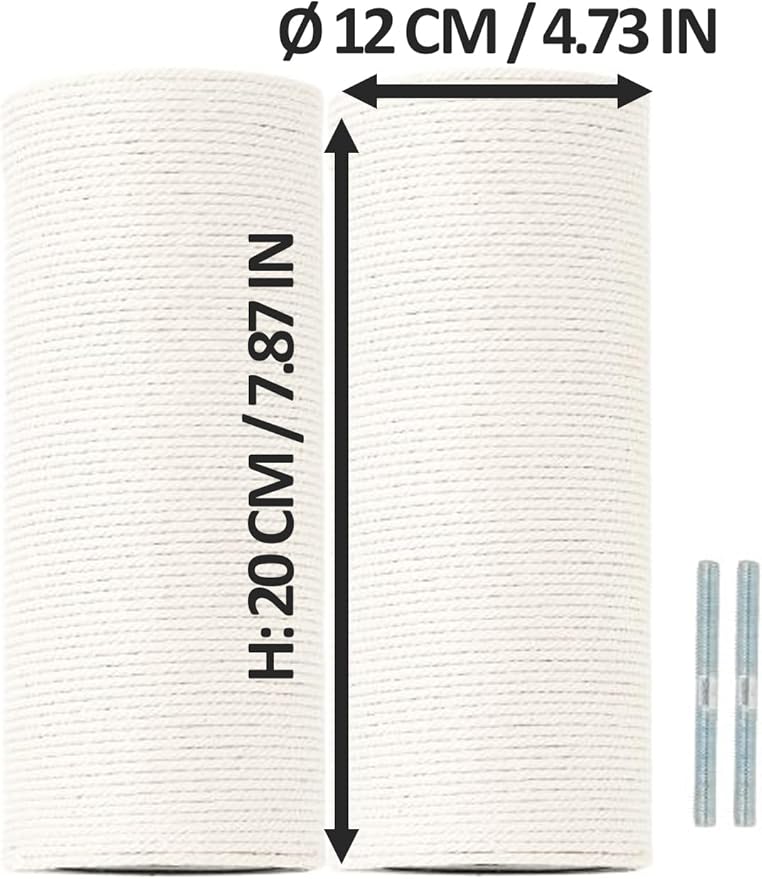 PVC Scratching Post Cotton Rope Columns for Floot to Ceiling Cat Trees, Length 20cm 7.87in