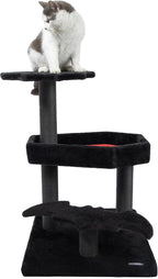 KAMABOKO Gothic Cat Tree, 30.3in Black Cat Tower with Coffin Bed, Cat Condo with Sisal Scratching Posts, Scratching Ramp and Comfort Basket for Indoor Cats