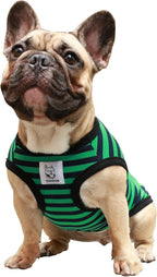 iChoue English Bulldog 100% Breathable Cotton Striped T Shirts Halloween Vest Clothes for Medium Dogs Tank Tops French Frenchie Pug Boston Terrier Pitbull Green Black Stripes - XXLarge