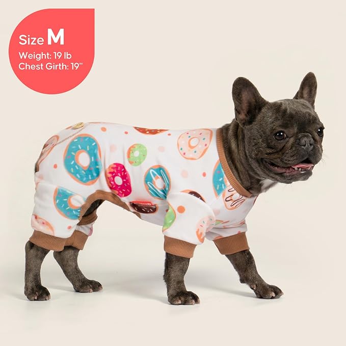 KYEESE Dog Pajamas, Soft Dog Pajamas for Small Dogs Boy Girl, Stretchy Dogs Pjs Velvet Puppy Jumpsuit Sleepwear, Comfy Jammies Lightweight Pet Onesie Outfit, Donut, S