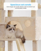 Hey-brother Cat Tree, 53 inch Cat Tower for Indoor Cats, Cat House with Padded Platform Bed, Toy Balls, Large Cozy Condo, Hammocks and Sisal Scratching Posts, Beige MPJ019-SM