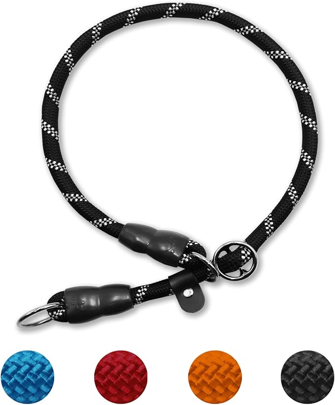 LOS ANDES Dog Slip Collar with Slidable Stopper, No Pull Choker Training Martingale Collar for Small Medium Large Dogs, Nylon, Black-Reflective, M (19 in x 10 mm)