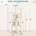FDW | 62" Cat Tree Tower | Beige | Multi-Level Indoor Activity Center with Sisal Scratching Posts, Condos, Plush Perches, Hanging Cat Toys | Sturdy, Easy to Assemble | for Kittens & Adult Cats