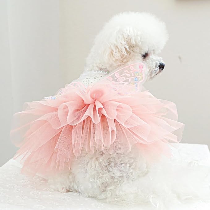 Fashion Sweet Puppy Dog Blingbling Princess Skirt Pet Dog Lace Cake Camisole Tutu Dress B-Pink M