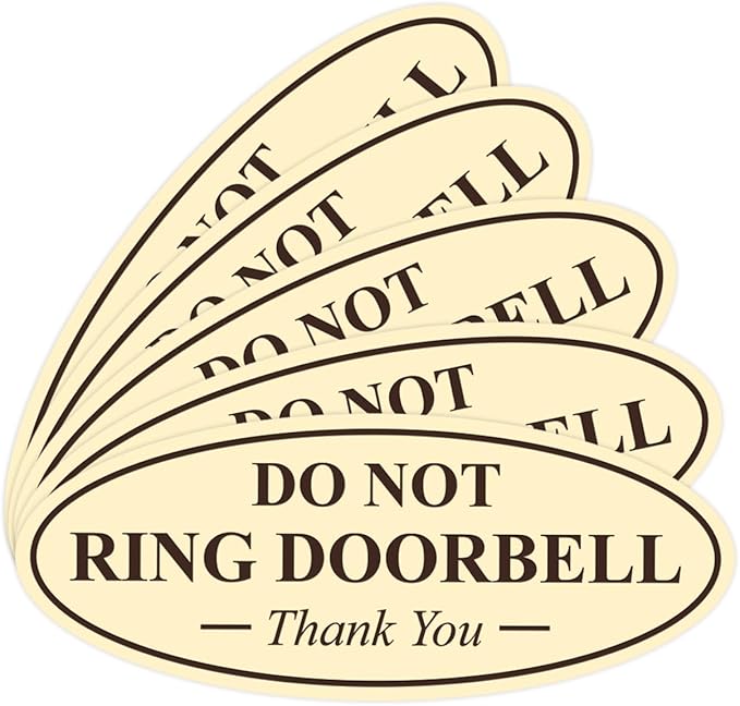 Oval DO NOT RING DOORBELL Thank You Sign - Ivory/Dark Brown Large 5 Pack