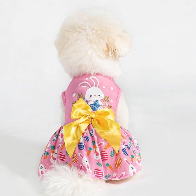 PUPTECK Print Dog Easter Dress Pet Costumes Apparel with Cute Bowtie Puppy Clothes Outfit, Rabbit, XS