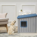 DRATO Outdoor Dog House Indoor and Outdoor Sloped Roof Resin Material with Weatherproof Roof Removable Floors for Small to Middle Sized Dogs Easy to Assemble（Blue，24.65 * 21.5 * 22.21