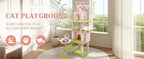Cat Tree, 71 Inches, All Breed Sizes, Climbing and Cuddling, MDF, Floor Mount, Pink and Green Floral Design