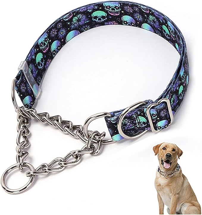 Stainless Steel Choke Collar for Dogs,Martingale Collar for Dogs,No Pull Dog Collar for Large Dogs,Training Escape Proof Heavy Duty Dog Dog Collar for Medium Large Pet Boy Male Dogs, Skull XL