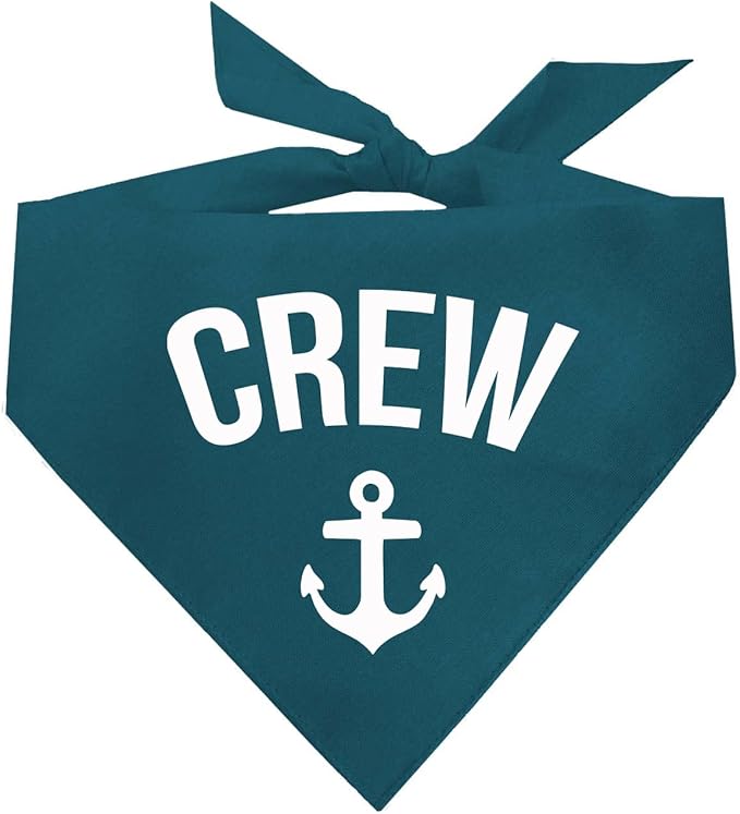 Crew with Anchor Dog Bandana | Dog Bandana | 100% Cotton | Made in USA | Lake & Boats | Outdoors & Fishing & Camping | Father's Day | Summer | Teal, One Size (265)