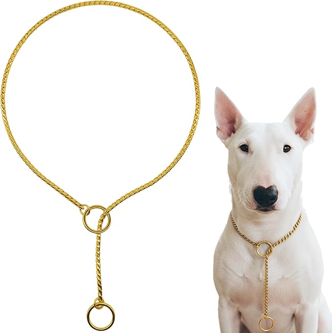Dog P Snake Chain Chrome Plated Metal Dog Training Choke/Collar-Fully Guaranteed Against Rust Tarnish or Breakage-Recommended for Professional Training (Golden, 5mm * 18")