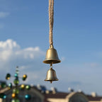 Rustic Brass Hanging Bells for Door Knob Decoration, 13"" Handmade Metal Lucky Home Garden Decor Bell on Rope